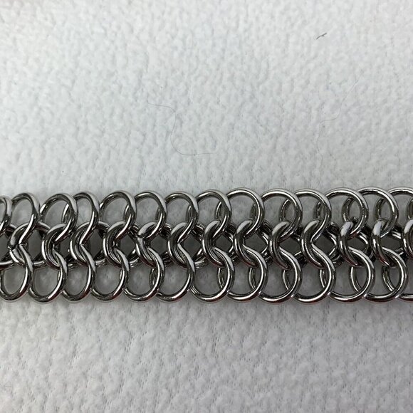 Cache Silver Heavy 3 Row Chain Statement Necklace 1” Wide New - Picture 8 of 9